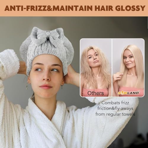 SUNLAND Large Microfiber Hair Drying Caps with Bow Knot 2 Pack Multicolor - Image 3