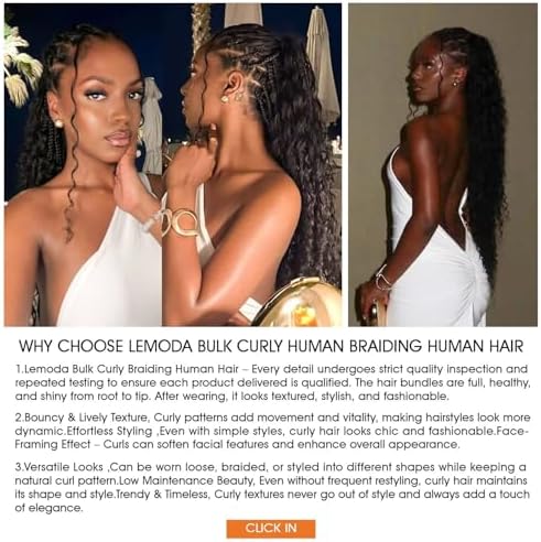 Lemoda 3pcs per lot 18Inch Curly Boho Bulk Human Braiding Hair Burmese Curly Human Hair Extensions Bohemian Knotless Braids No Weft 100% Unprocessed Human Hair Color 1B - Image 5