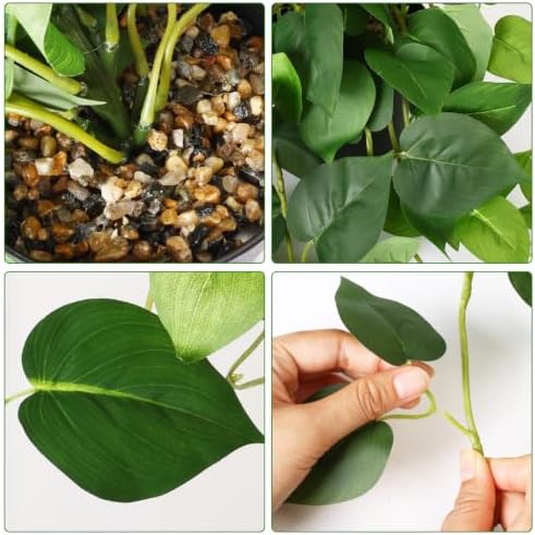 CEWOR Fake Plants Indoor 2 Packs 33" Fake Pothos Hanging Plants with Plastic Pot for Home Office Indoor Decor (Green) - Image 3