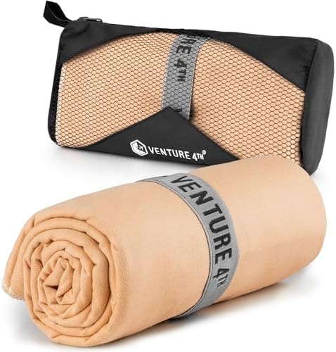VENTURE 4TH Quick Dry Microfiber Towel for Camping & Gym - Beige XL by VENTURE4TH