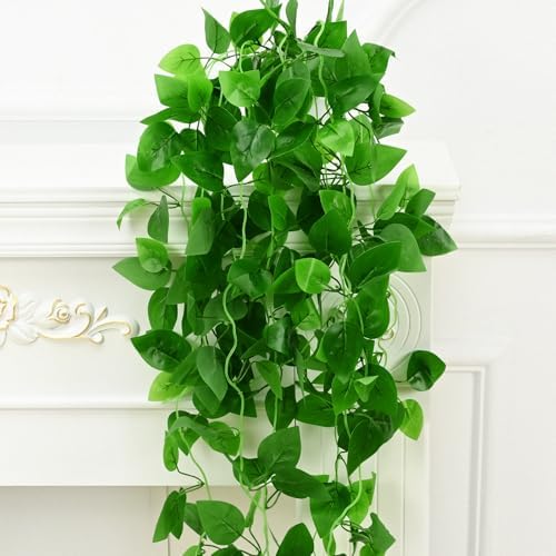 BLEUM CADE 2Pcs Fake Hanging Plants, 9 Branch Artificial Hanging Plant, Lush Faux Pothos Vines for Home Room Wall Shelf Porch Outdoor Indoor Decor (No Baskets) - Image 6