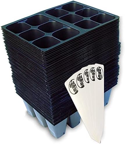 Seed Starter Tray, 720 Cells (120 Trays - 6 Cells Per Tray) + Plant Stakes by TheHydroponicCity