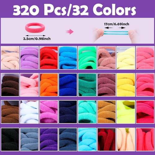 Cotton Toddler Hair Ties 32 Colors, 320 Pcs Baby Hair Ties with 15 Hair Styling Tools Organizer Box, Soft Seamless Elastic Hair Bands Hair Accessories for Girls Kids - Image 3