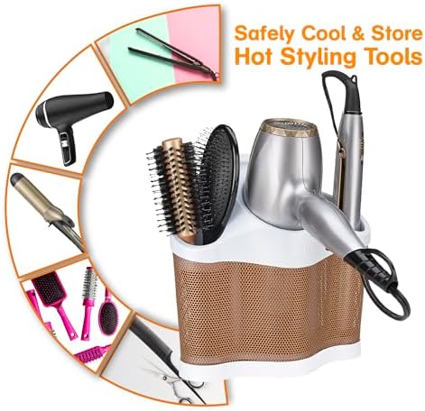 Polder Style Station, Tool Organizer for Hair Dryer, Curling Iron, and Straightener, Easy-to-Store Hair Styling Station, White and Copper - Image 5