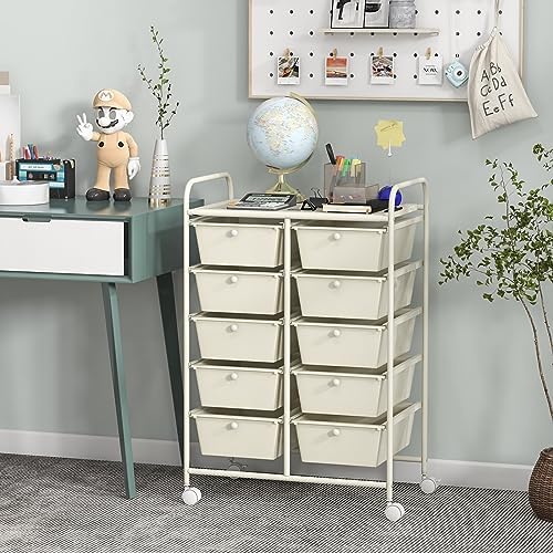 Giantex 10 Drawers Rolling Cart, Classroom Organizers, Storage Cart with Wheels, for Teacher Office Home School Supplies Tool Craft Art Paper, Ivory Color - Image 4