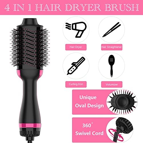 Dimecano Hair Dryer Brush, 4 in 1 One Step Hair Dryer and Styler Volumizer, Professional Hot Air Brush with Negative Ion Anti-frizz Blowout for Drying, Straightening, Salon, Black Pink - Image 2