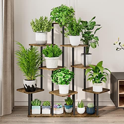 AZERPIAN 9 Tier Tall Plant Stand Indoor Corner Tiered Shelf Metal MDF Board - Image 3