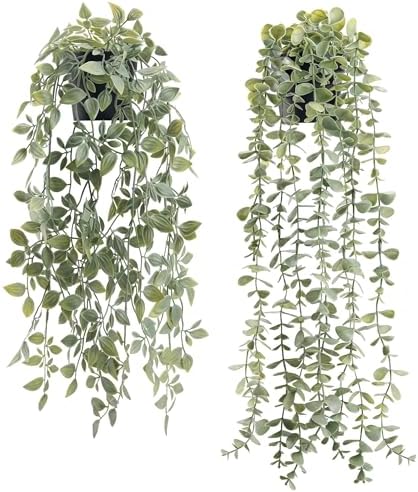 Der Rose 2Pcs Fake Hanging Plants with Black Pot for Bathroom Shelf Decor by DerRose