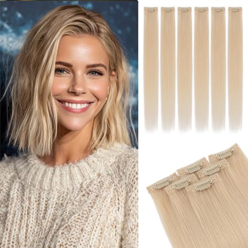 Rich Choices Real Human Hair Clip In Extensions-6 Pcs Single Clip Design-100% Remy Hairs Invisible Clip in Extensions for Thin Short Hair-Seamless Hairpieces for Women-12 Inches #60 Platinum Blonde by RichChoices