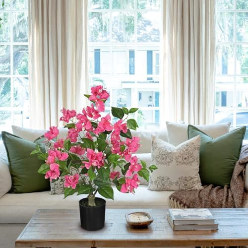 26.3” Large Fake Plants Artificial Flowers Bougainvillea Artificial Plants Trees Indoor Pots, Faux Plants Perfect for Home Decor, Living Room Table Decor, Bedroom Shelf Decor, Dining Room Decor - Image 4