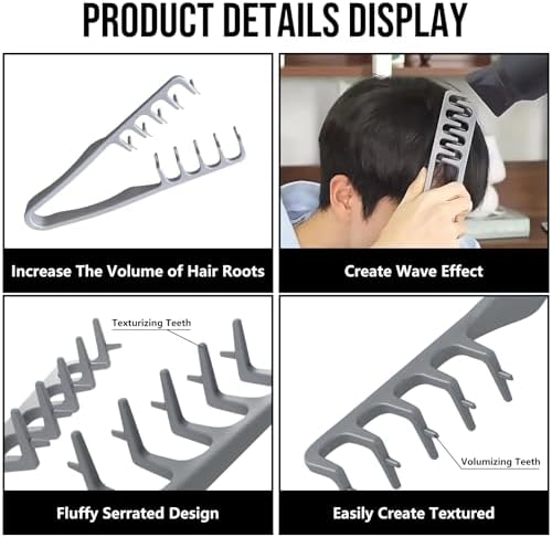 Texture Comb, Volumizing Fluffy Texture Styling Comb for Men and Women, Wide-Tooth Texturizing Styling Tool for Volume & Fringe Parting, Grey & Pink (2pcs) - Image 3