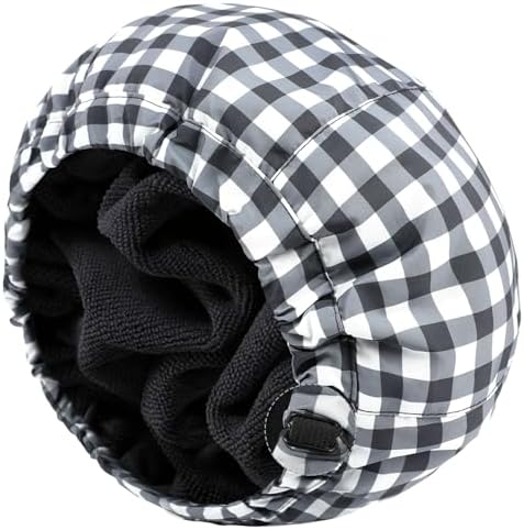 Shower Cap for Men Black White Plaid Bath Cap, Reversible Large Waterproof Adjustable Shower Caps Terry Lining & Elastic Band Stretch Hem Hair Hat by AILEAM