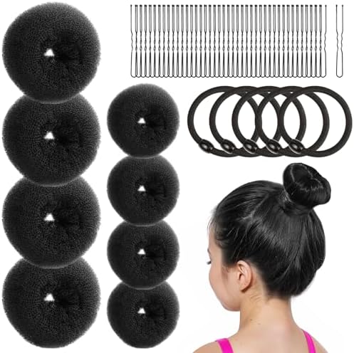FANDAMEI Hair Bun Makers: Small & Extra Small Donut & Ballet Buns for Kids with Elastic Ties & Pins (Black) by FANDAMEI
