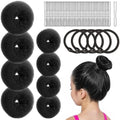 FANDAMEI Hair Bun Makers: Small & Extra Small Donut & Ballet Buns for Kids with Elastic Ties & Pins (Black) by FANDAMEI