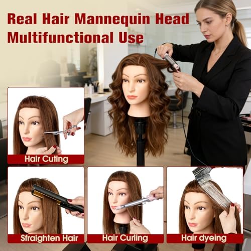 100% Real Human Hair Mannequin 22'' Hair Styling Mannequin Heads Practice - Image 3