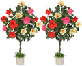 Briful 4ft Artificial Hibiscus Tree 2 Pcs, Fake Tropical Potted Plant by Briful