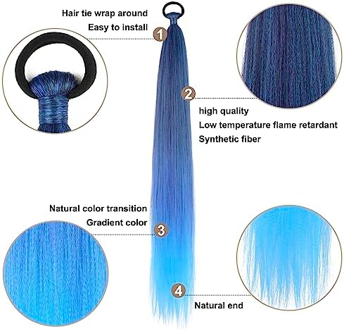 LyoRuSi Blue Gradient Braid Ponytail Extension 26'' Braid Hair Extensions - Image 3