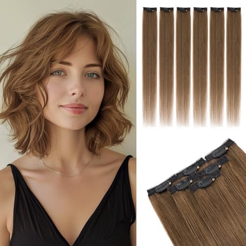 Rich Choices Real Human Hair Clip In Extensions-6 Pcs Single Clip Design-100% Remy Hairs Invisible Clip in Extensions for Thin Short Hair-Seamless Hairpieces for Women/Men-10 Inches #4 Medium Brown by RichChoices