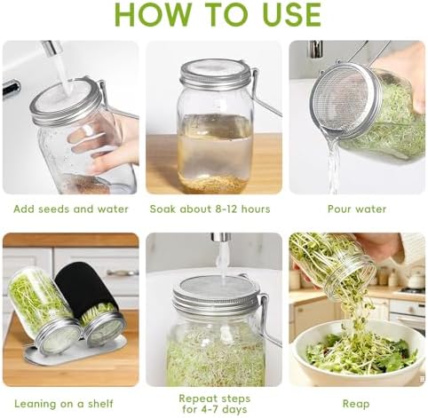 Sprouting Jar Kit-2Pack Wide Mouth Mason Jars with Mesh Sprout Lids，32 oz - Image 6