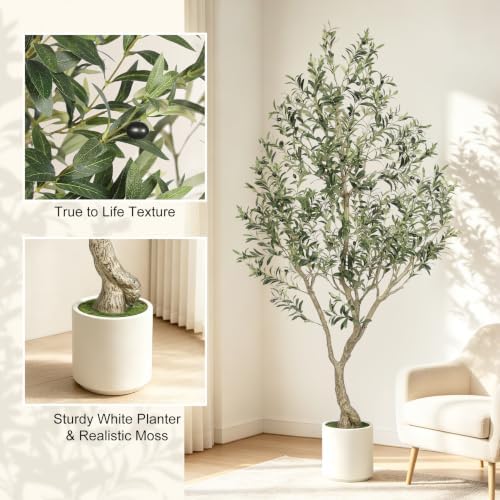 LYERSE Faux Olive Tree 7ft with Sturdy White Planter, Artificial Olive Tree - Image 2