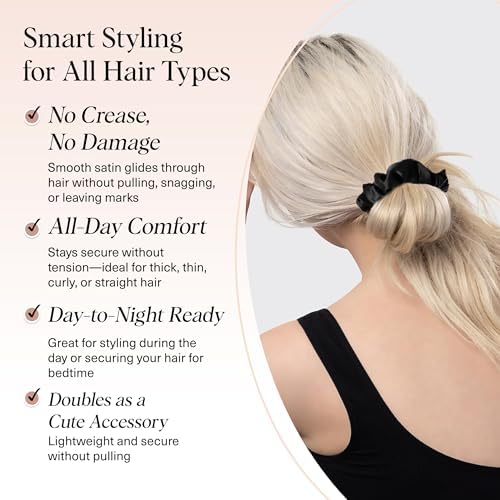 Kitsch Satin Scrunchies for Women | For All Hair Types - Black, 5pcs - Image 3