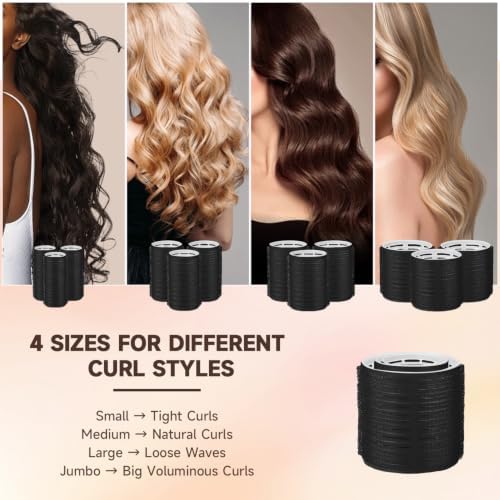 IKOCO Hair Rollers for Women, 4 Sizes with Clips, Comb & Travel Bag, Black - Image 3