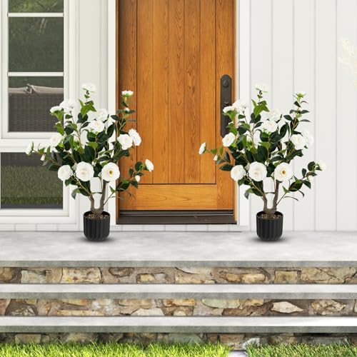 Goplus 35.5’’ Artificial Camellia Tree, Flower Plants Artificial Tree - Image 2