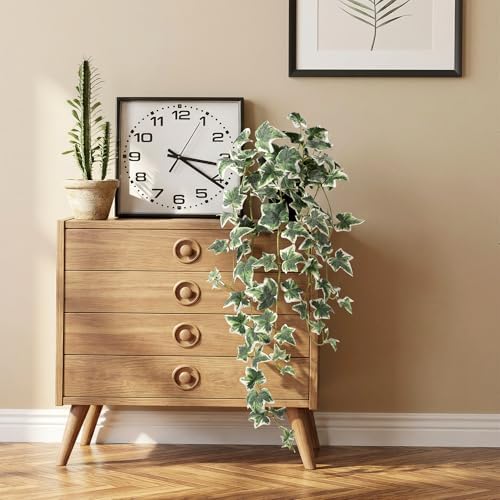 Fake Ivy Hanging Plant - Artificial Plants Indoor with Pots Set of 2, Fake Potted Plants for Outdoor, Silk Faux Greenery Pothos for Wall Tabletop Desk Decor, White Green 33In - Image 4