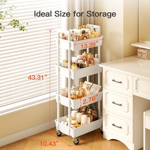 Pipishell 4 Tier Rolling Cart with Handle & Wheels for Storage, White - Image 4