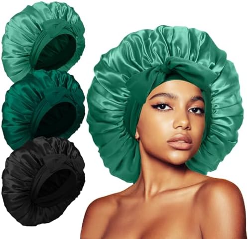 3Pcs Bonnets for Sleeping, Extra Satin Silk Bonnet for Sleeping Women with Tie Band for Curly Hair Jumbo Bonnet Braids by KAFTERI