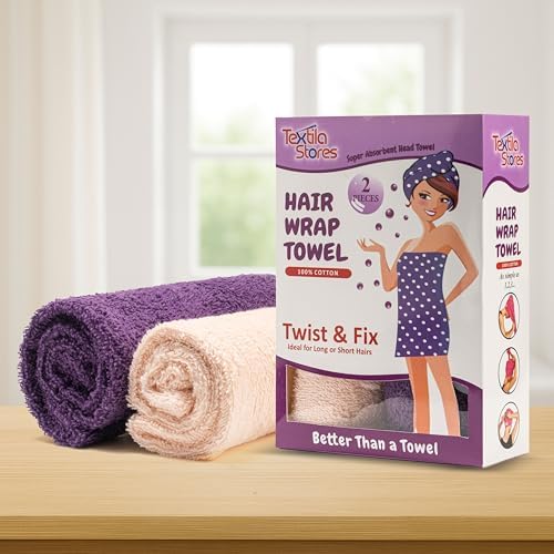 Textila 100% Cotton Hair Wrap Towels for Women (Pack of 2, Plum & Pink) – Soft & Absorbent Turban Towels for Long, Curly, Frizz-Prone Hair - Image 2
