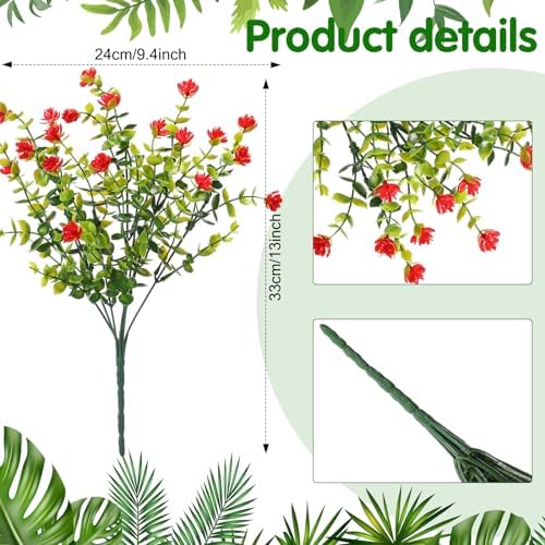 WILLBOND 12 Bundles UV Resistant Faux Flowers, Red - Image 3