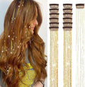 Gold Hair Tinsel Packs of 12Pcs Clip in Hair Tinsel Kit 20.5 inch Fairy Hair Tinsel Heat Resistant for Women Girls Glitter Hair Extensions for Christmas New Year Halloween Cosplay Party (Golden) by Ubeleco