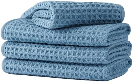 Microfiber Waffle Face Towels, 4 Pieces, Soft, Absorbent, Fast Drying, Lint Free 430 GSM (Blue) by Unknown