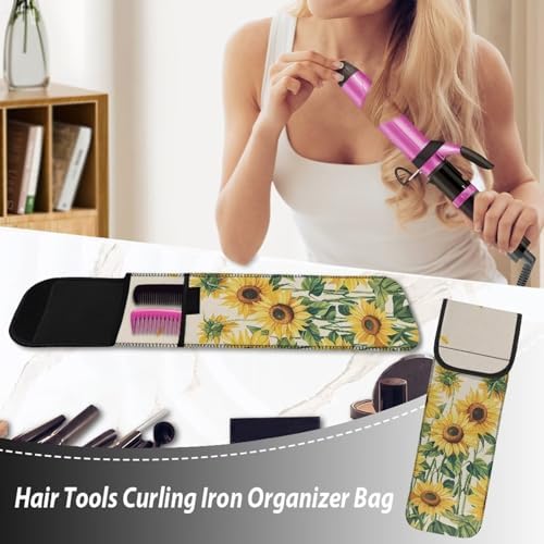 Sunflower Heat-Resistant Travel Neoprene Storage Pouch Case Bag with Two Pocket for Flat Iron, Straightener, Curling Wand/Curling Iron - Image 5