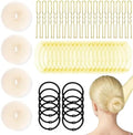 YINGFENG 134 Pcs Beige Hair Bun Maker Kit for Kids Small - 4 Hair Donuts for Buns, 20 Hair Nets for Buns, 100 U Shaped Bobby Pins, 10 Hair Bands, for Girls, Ballet Dance, Hair Accessories for Women by YINGFENG