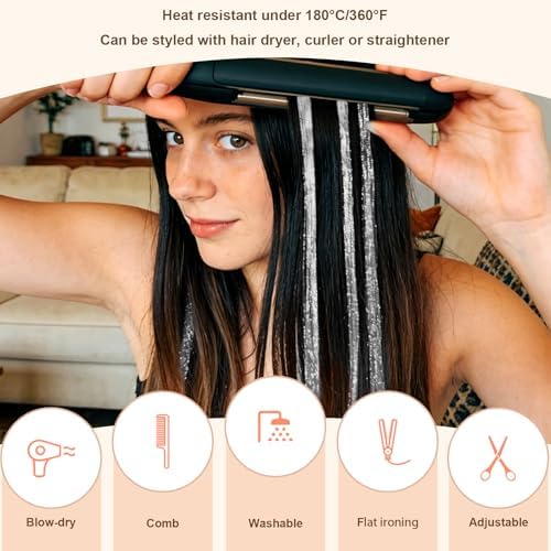 Leuceiy Hair Tinsel Clip in,Hair Accessories Tinsel Hair Extensions for Girls Pack of 6 Pcs 20 Inch,Fairy Hair Tinsel Kit,Heat Resistant New Years Festival Party - Image 3