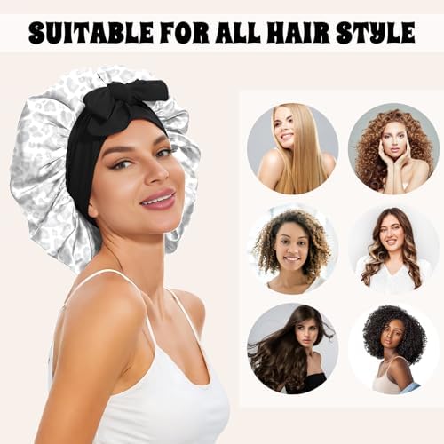Satin Hair Braid Bonnet for Sleeping Double Layer Elastic Wide Soft Tie Band Hair Silk Lined Sleep Cap Women Girls - Image 4