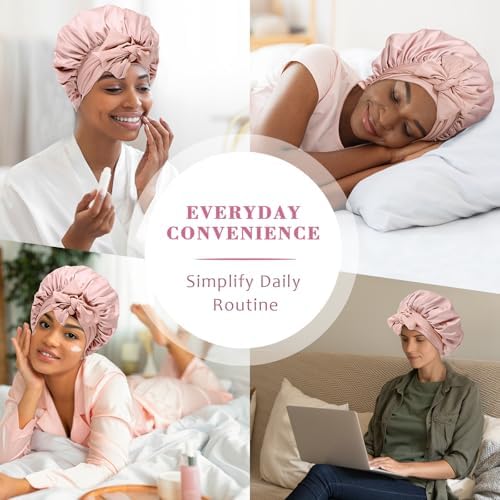 AWAYTR Wide Band Satin Bonnet, Tie-Band Sleep Cap for Curly Hair Women - Image 6