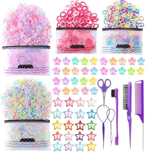 1256 pcs Hair Accessories for Girls Ponytail Holders Toddler Hair Ties with 30 pcs Mini Hair Clips 20 pcs Star Hair Clips by EAQIOIL