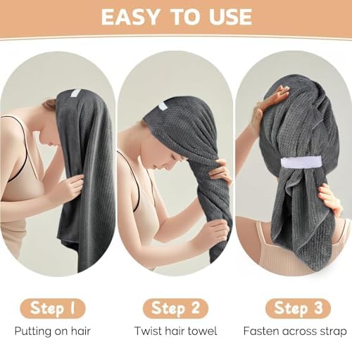 SUNLAND Microfiber Hair Towel 40 X 28 inch 2 Pack Grey - Image 5