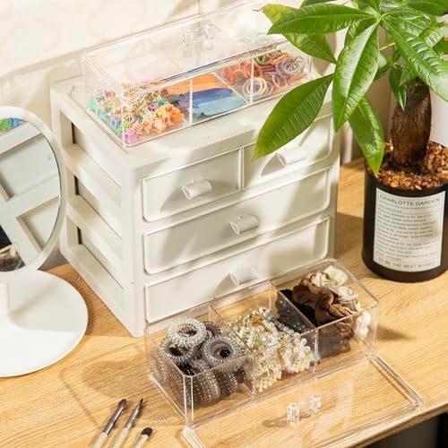 Hair Accessories Organizer for Girls, Acrylic Hair Tie Organizer for Headband, bows, Hair Clip, Cotton Swab Organization, Hair Clip Holder, 3 Compartments Hair Organizer Storage with Lid - Image 7
