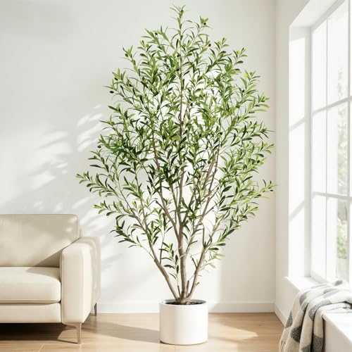 7ft Olive Trees Artificial Indoor, Tall Faux Olive Tree with Realistic Leaves and Lifelike Olives Fruits, Large Fake Silk Plant for Living Room Office Bedroom Balcony Home Decor - Image 2