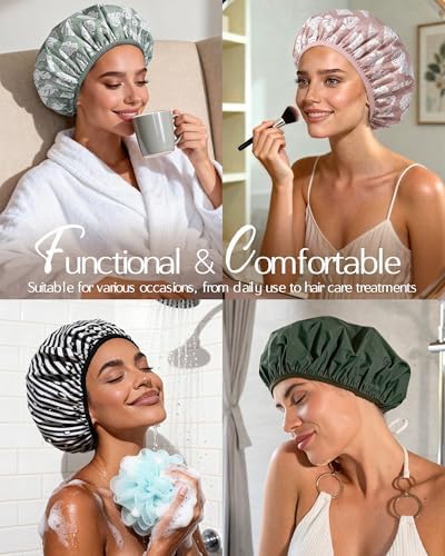 Yanibest Frizz Free Satin Lined Shower Cap with Soft Elastic Band - Image 6