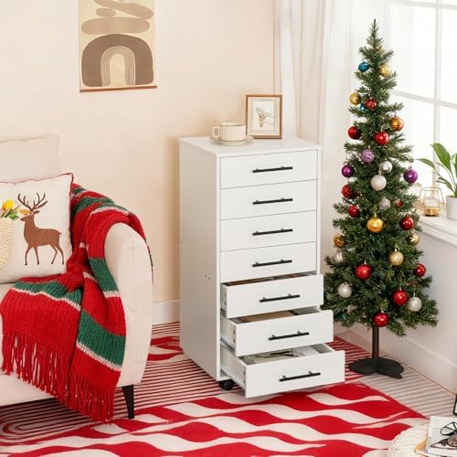 HOOBRO 7-Drawer File Cabinet, Wooden Office Cabinet with Drawers, Mobile Storage Filing Drawer for Home Office, Study, Easy Assembly, White WT07WJ01 - Image 2