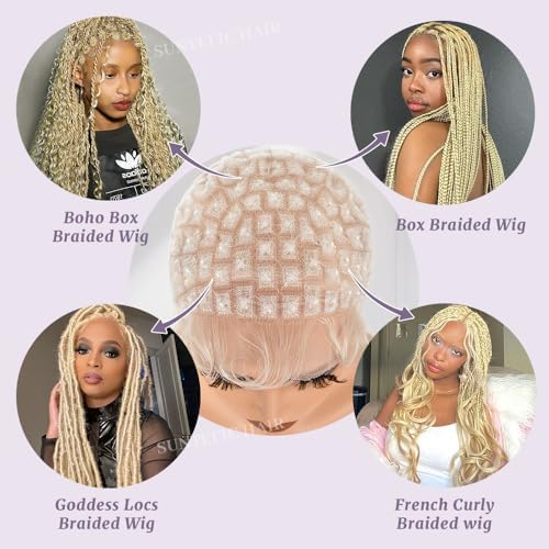 Braided Wig Cap With Human Baby Hair Crochet Wig Cap For Crochet Braids Hair Glueless Double Full Hd Lace Wig Caps For Black Women(#613 Blonde,123 Sections) - Image 3