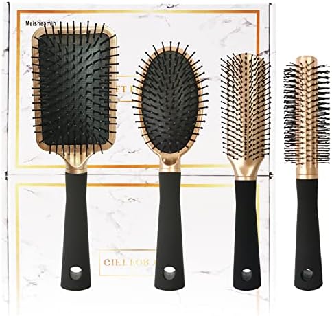 4 Pcs Hair Brush Set,Professional Styling Hair Brush for Men Women,Flexible Soft Pin Bristles for Long Thick Curly Wavy Dry Damaged Hair by Meisheamin