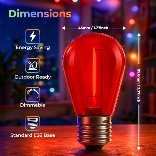GvvooHome Colored Light Bulbs 24 Pack, S14 Bulbs for Outdoor String Lights - Image 5