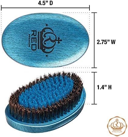 RED Premium Boar Bristles Brush with Case Pocket Wave Bow Wow 360 Wave Tool for Men Curved Hard (Blue) - Image 4