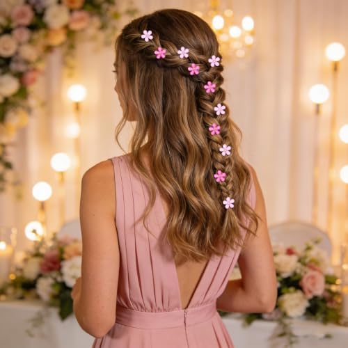 YISSION 20Pcs Pink Hot Pink Mini Flower Hair Clips Women Wedding - Image 4